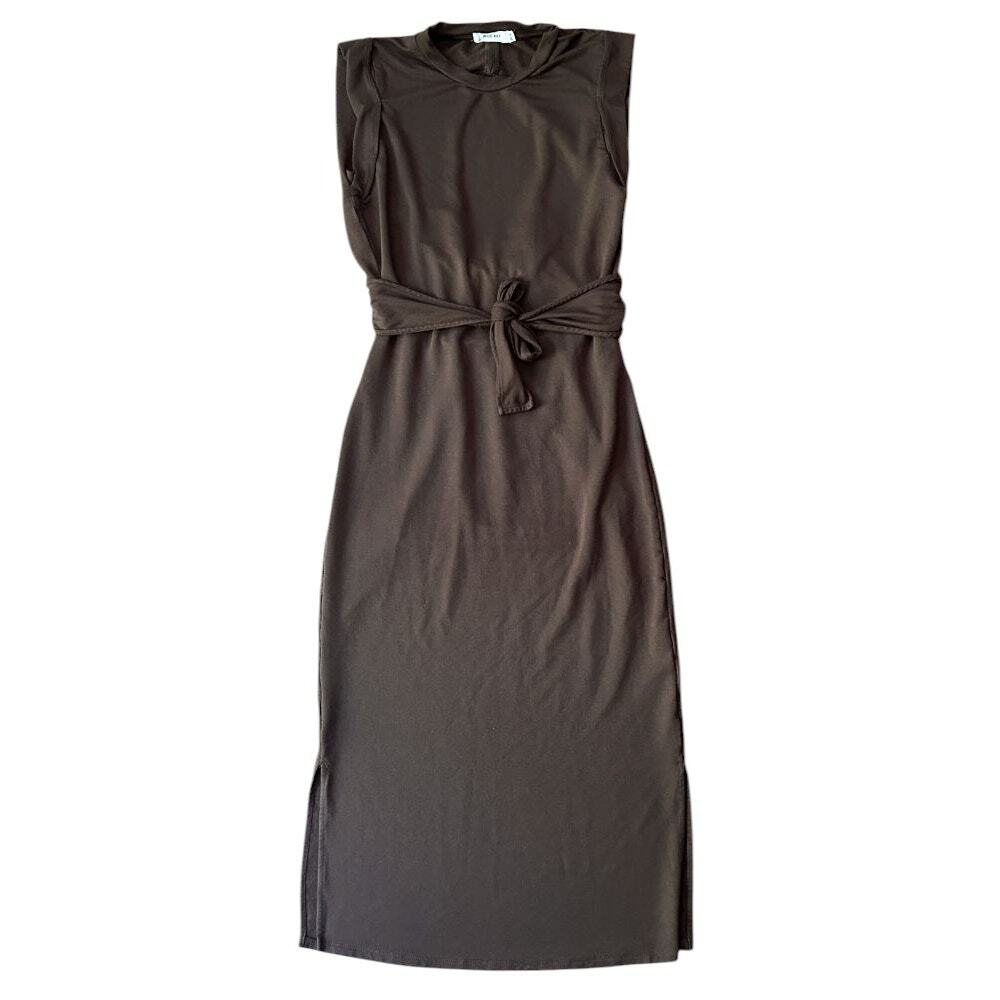 Mod Ref Sleeveless, Open Back Wrap Tie Waist Brown Knit Maxi Dress Small